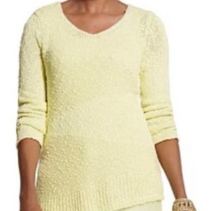 🌼 Chico's Yellow Asymmetrical Sparkly Pullover V-neck Sweater Top 2, L, Large